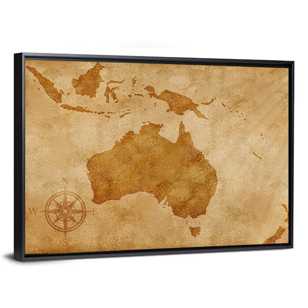 Grunge Australia Map Canvas Wall Art-5 Horizontal-Gallery Wrap-22" x 12"-Tiaracle