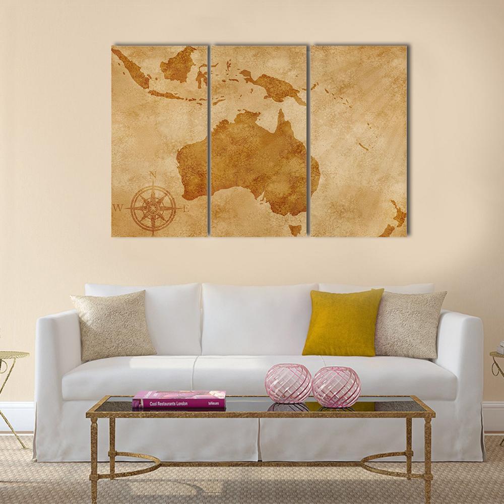Grunge Australia Map Canvas Wall Art-3 Horizontal-Gallery Wrap-37&quot; x 24&quot;-Tiaracle