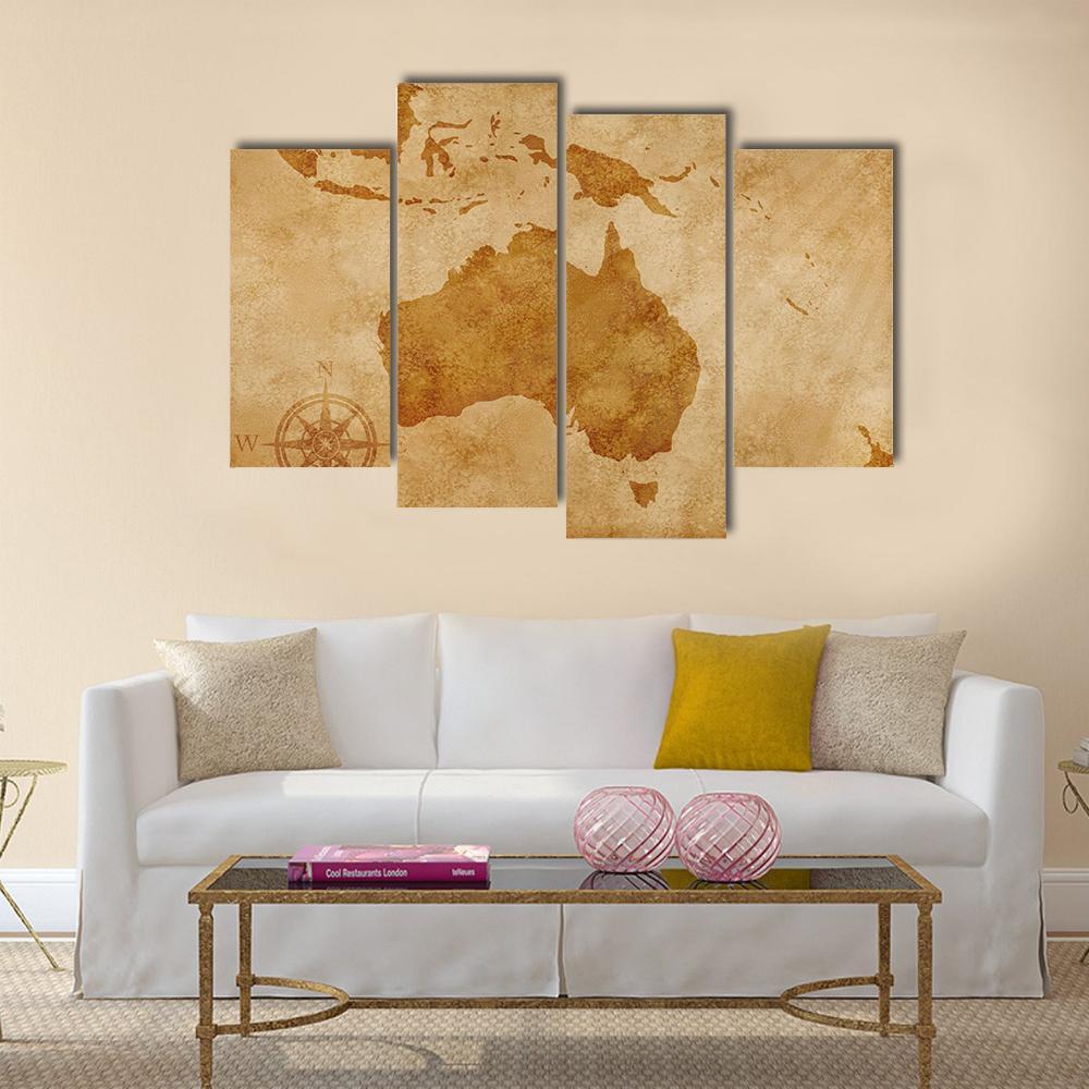 Grunge Australia Map Canvas Wall Art-4 Pop-Gallery Wrap-50" x 32"-Tiaracle