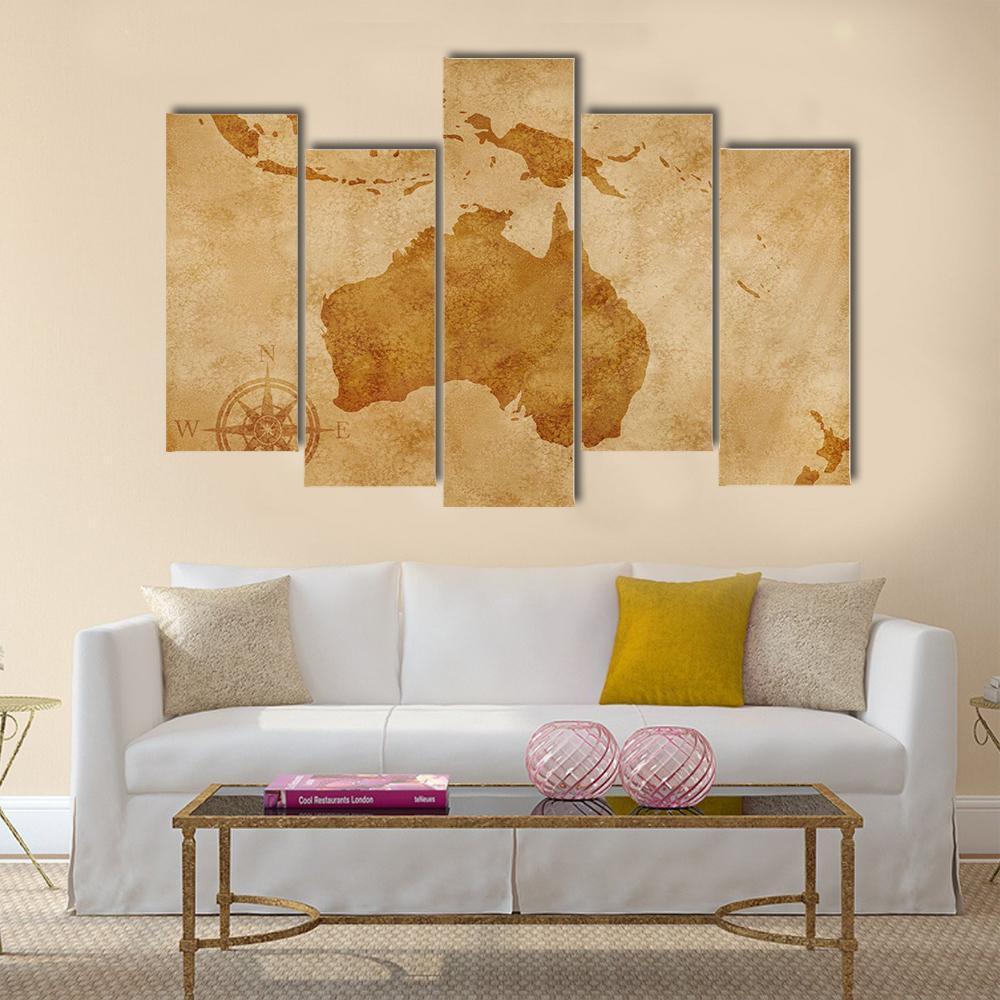 Grunge Australia Map Canvas Wall Art-5 Pop-Gallery Wrap-47" x 32"-Tiaracle