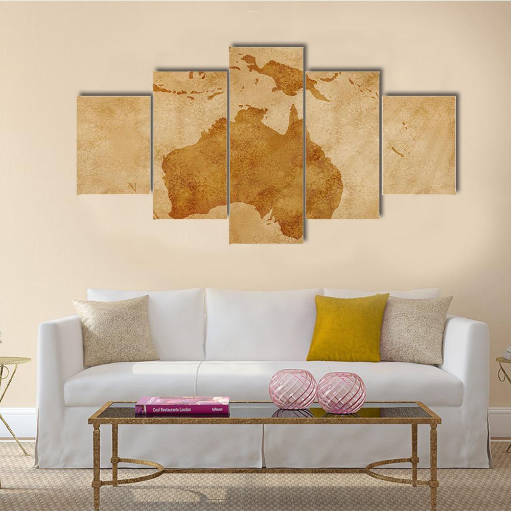Grunge Australia Map Canvas Wall Art-5 Star-Gallery Wrap-62&quot; x 32&quot;-Tiaracle