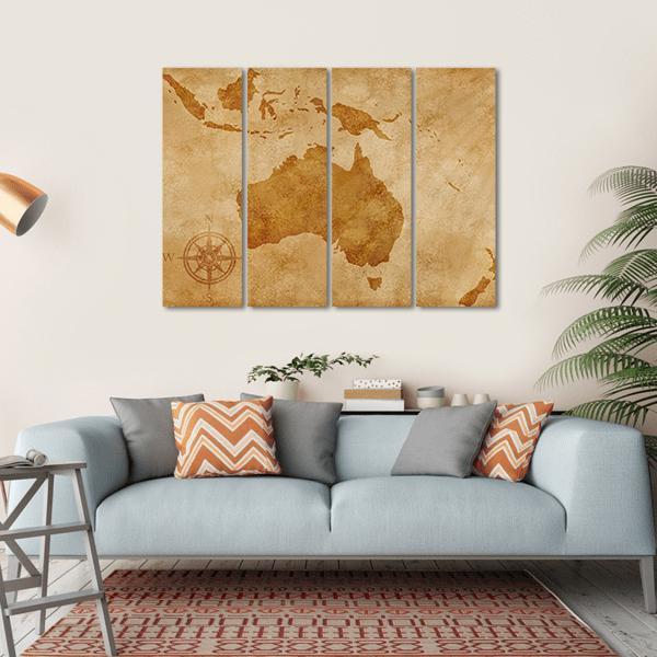 Grunge Australia Map Canvas Wall Art-4 Horizontal-Gallery Wrap-34" x 24"-Tiaracle
