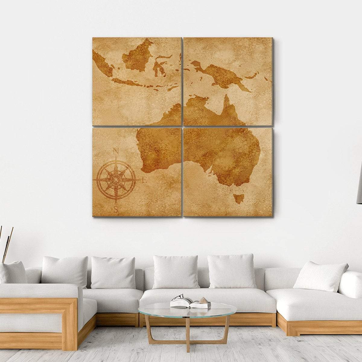 Grunge Australia Map Canvas Wall Art-4 Square-Gallery Wrap-17" x 17"-Tiaracle