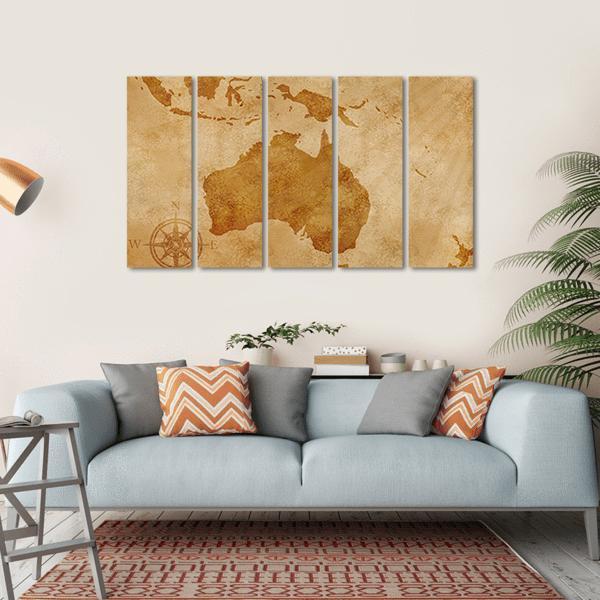 Grunge Australia Map Canvas Wall Art-5 Horizontal-Gallery Wrap-22" x 12"-Tiaracle
