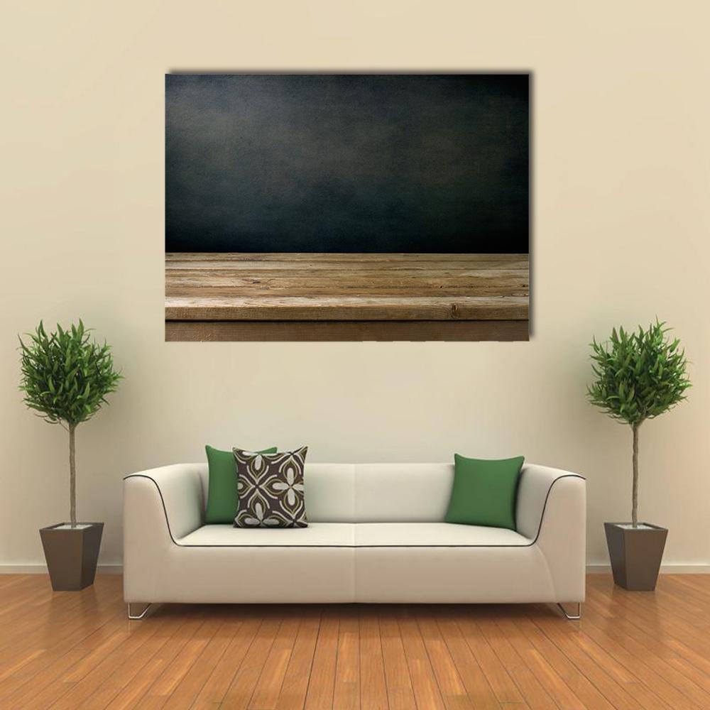 Grunge Black Wall And Wooden Table Deck Canvas Wall Art-1 Piece-Gallery Wrap-24" x 16"-Tiaracle
