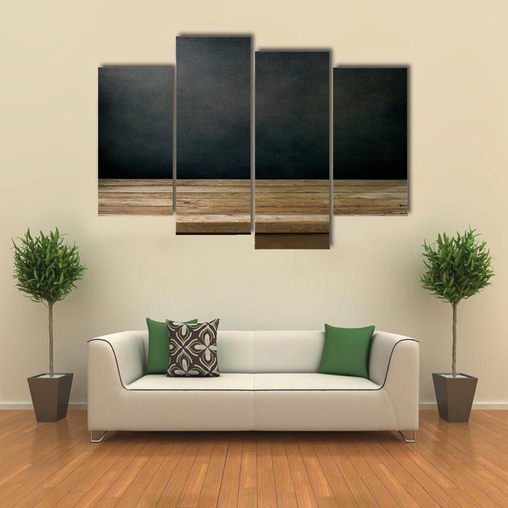 Grunge Black Wall And Wooden Table Deck Canvas Wall Art-4 Pop-Gallery Wrap-34" x 20"-Tiaracle