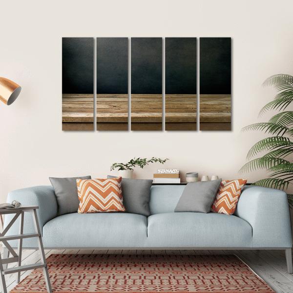 Grunge Black Wall And Wooden Table Deck Canvas Wall Art-5 Horizontal-Gallery Wrap-22" x 12"-Tiaracle
