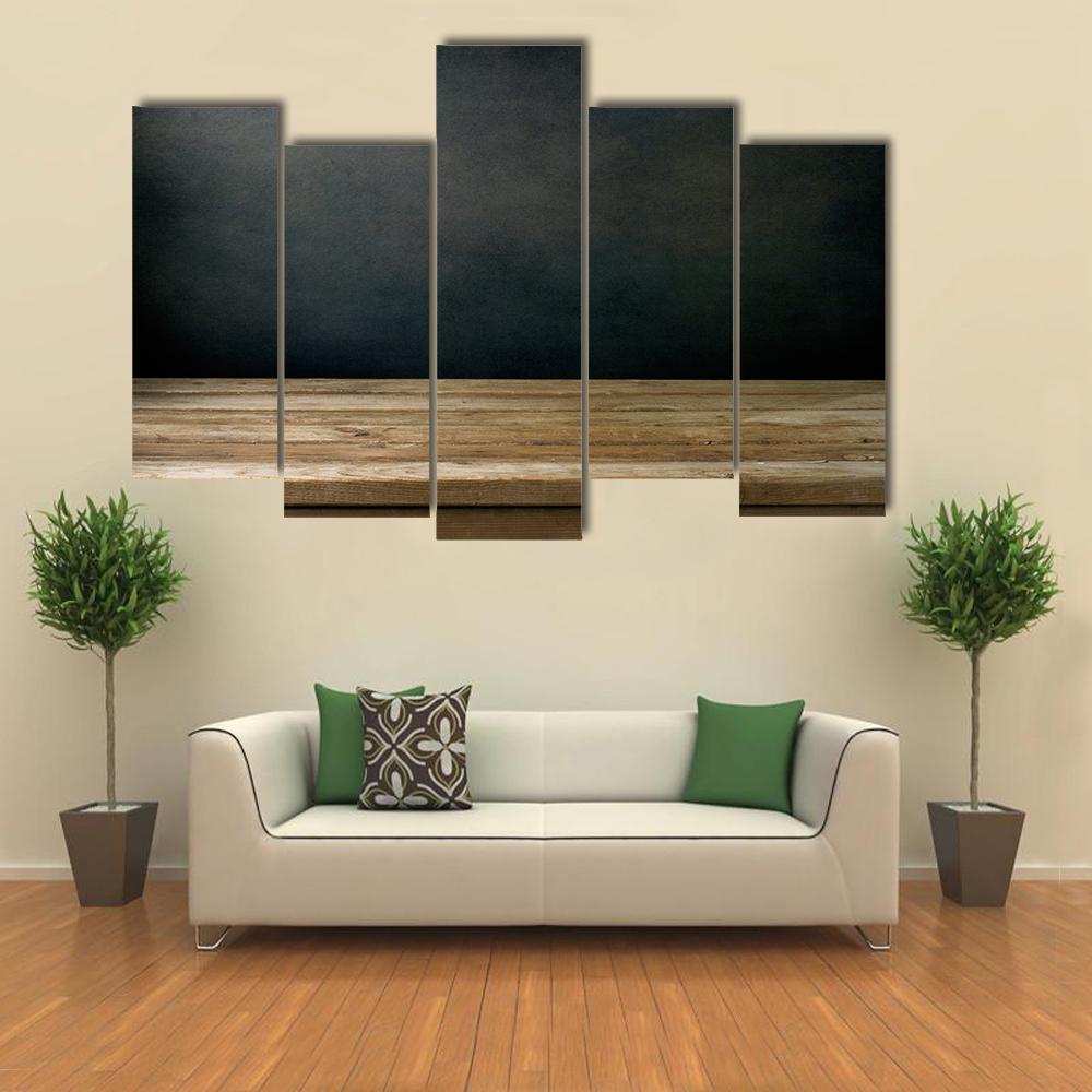 Grunge Black Wall And Wooden Table Deck Canvas Wall Art-5 Pop-Gallery Wrap-32" x 21"-Tiaracle