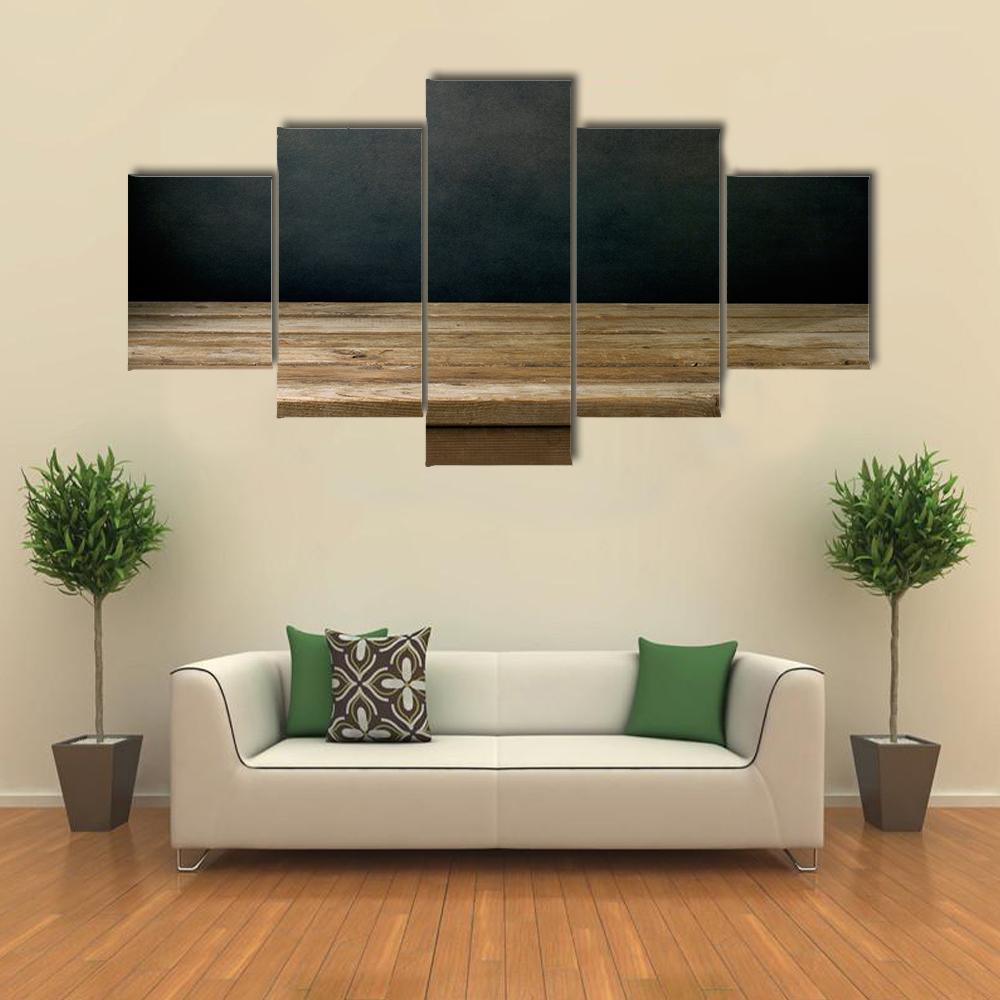 Grunge Black Wall And Wooden Table Deck Canvas Wall Art-5 Star-Gallery Wrap-42" x 21"-Tiaracle