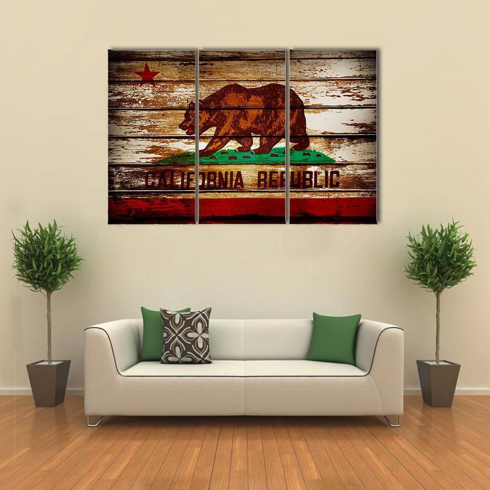 Grunge California Flag Canvas Wall Art-3 Horizontal-Gallery Wrap-37&quot; x 24&quot;-Tiaracle