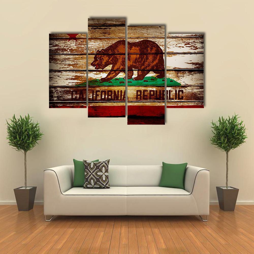 Grunge California Flag Canvas Wall Art-4 Pop-Gallery Wrap-50&quot; x 32&quot;-Tiaracle