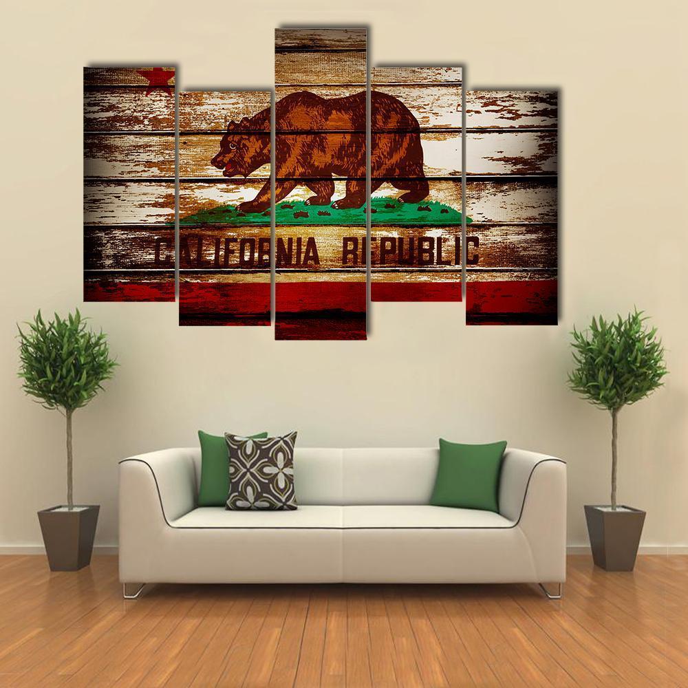 Grunge California Flag Canvas Wall Art-5 Pop-Gallery Wrap-47" x 32"-Tiaracle