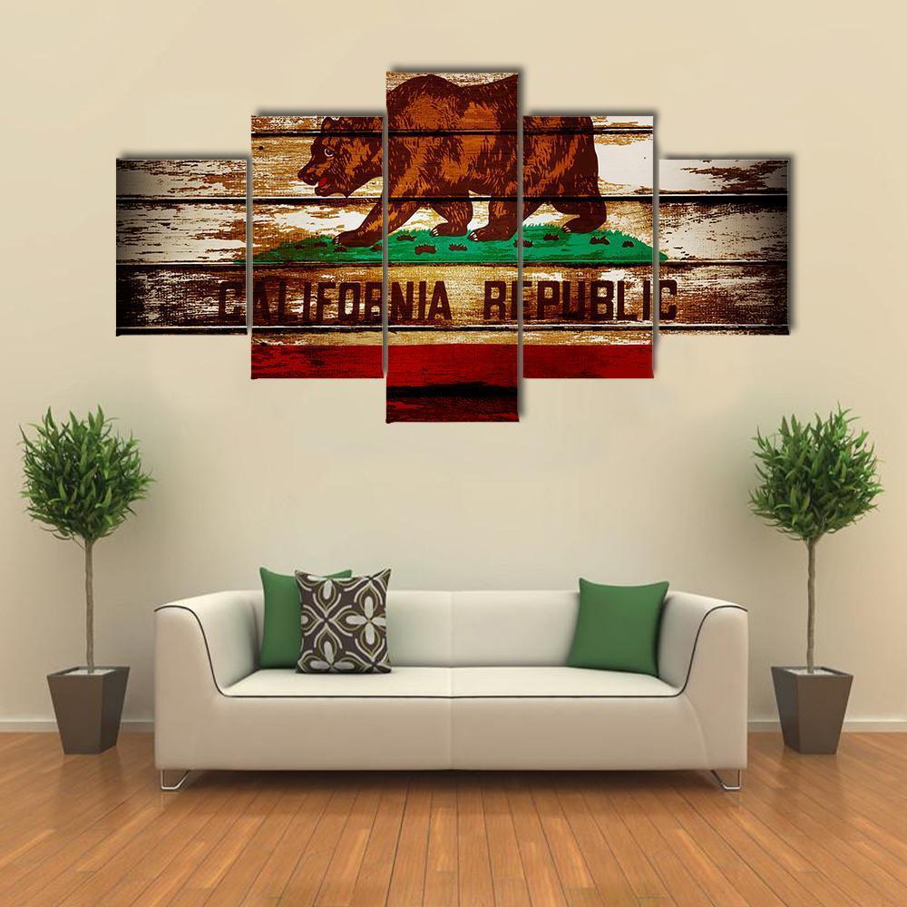 Grunge California Flag Canvas Wall Art-5 Star-Gallery Wrap-62&quot; x 32&quot;-Tiaracle
