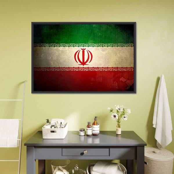 Grunge Iran Flag Canvas Wall Art-1 Piece-Floating Frame-24" x 16"-Tiaracle