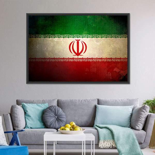 Grunge Iran Flag Canvas Wall Art-5 Horizontal-Gallery Wrap-22" x 12"-Tiaracle