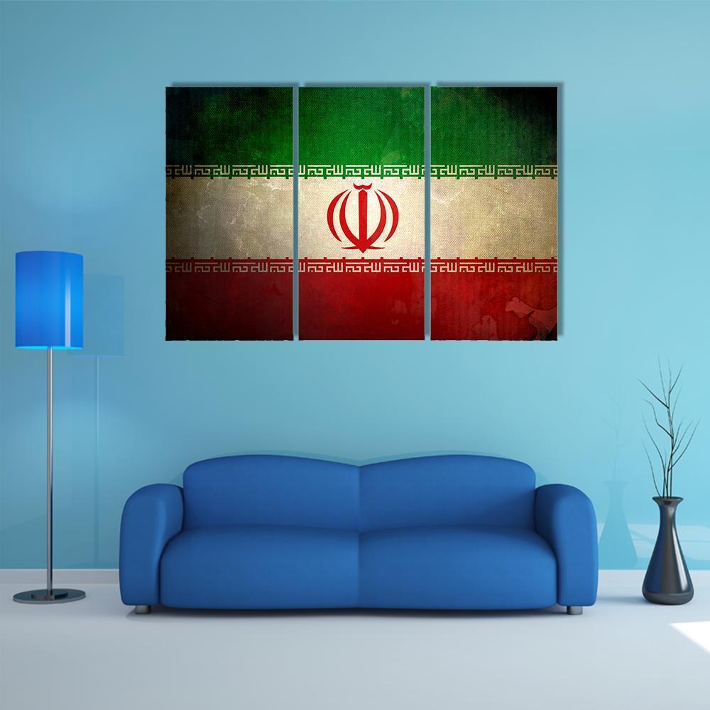 Grunge Iran Flag Canvas Wall Art-3 Horizontal-Gallery Wrap-37" x 24"-Tiaracle