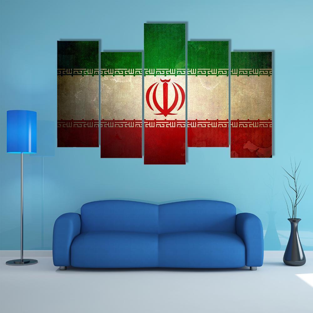Grunge Iran Flag Canvas Wall Art-5 Pop-Gallery Wrap-47" x 32"-Tiaracle