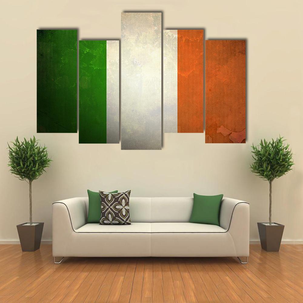 Grunge Irish Flag Canvas Wall Art-5 Pop-Gallery Wrap-47" x 32"-Tiaracle