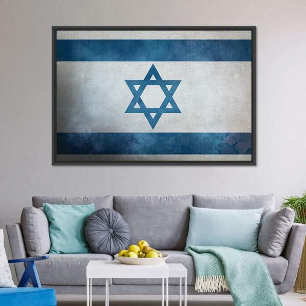 Grunge Israeli Flag Canvas Wall Art-3 Horizontal-Gallery Wrap-25" x 16"-Tiaracle