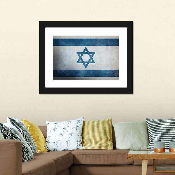 Grunge Israeli Flag Canvas Wall Art-5 Horizontal-Gallery Wrap-22" x 12"-Tiaracle