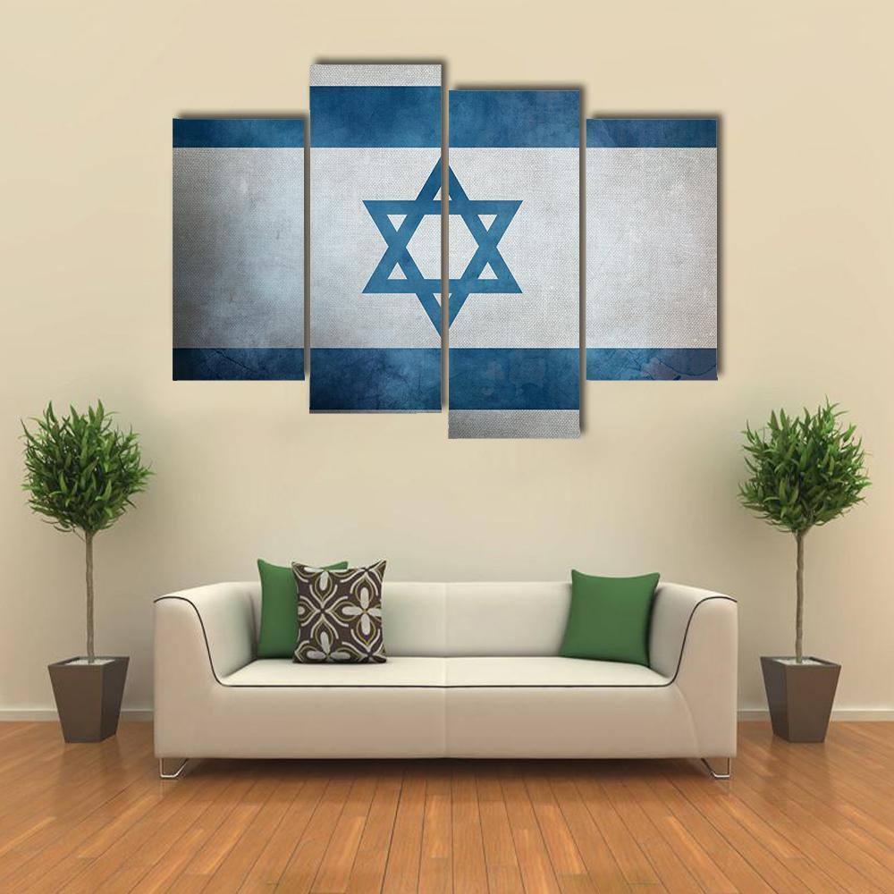 Grunge Israeli Flag Canvas Wall Art-4 Pop-Gallery Wrap-50" x 32"-Tiaracle