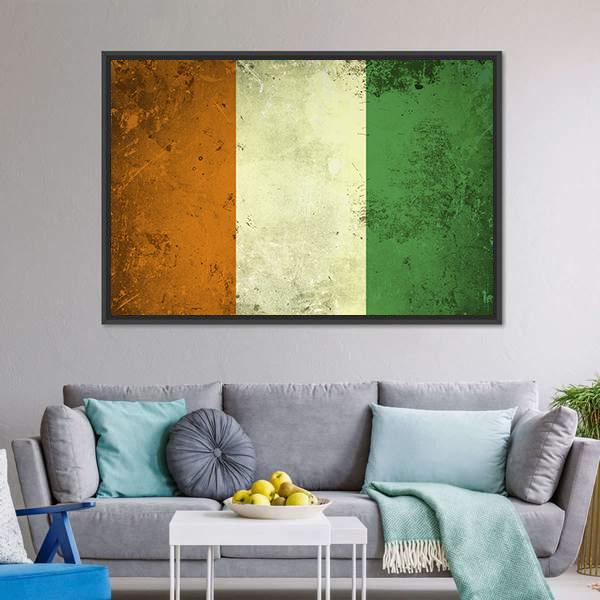 Grunge Ivory Coast Flag Canvas Wall Art-3 Horizontal-Gallery Wrap-25" x 16"-Tiaracle