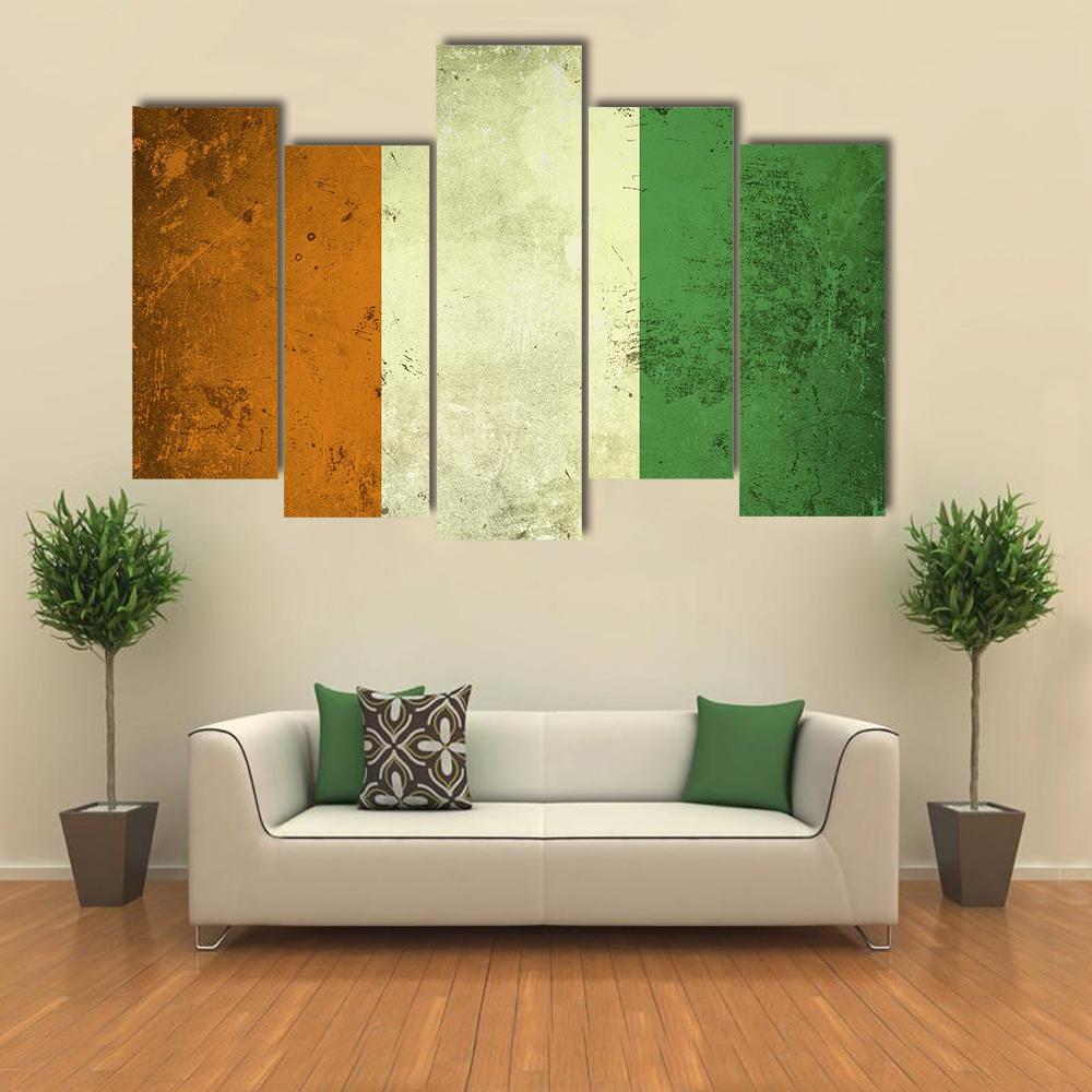 Grunge Ivory Coast Flag Canvas Wall Art-5 Pop-Gallery Wrap-47" x 32"-Tiaracle