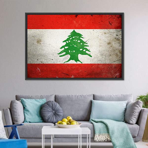 Grunge Lebanon Flag Canvas Wall Art-5 Horizontal-Gallery Wrap-22" x 12"-Tiaracle