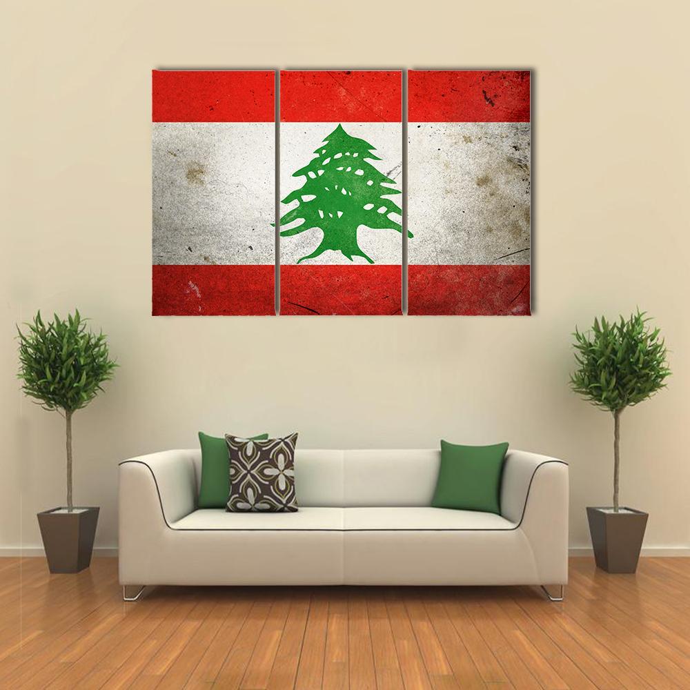 Grunge Lebanon Flag Canvas Wall Art-3 Horizontal-Gallery Wrap-37" x 24"-Tiaracle