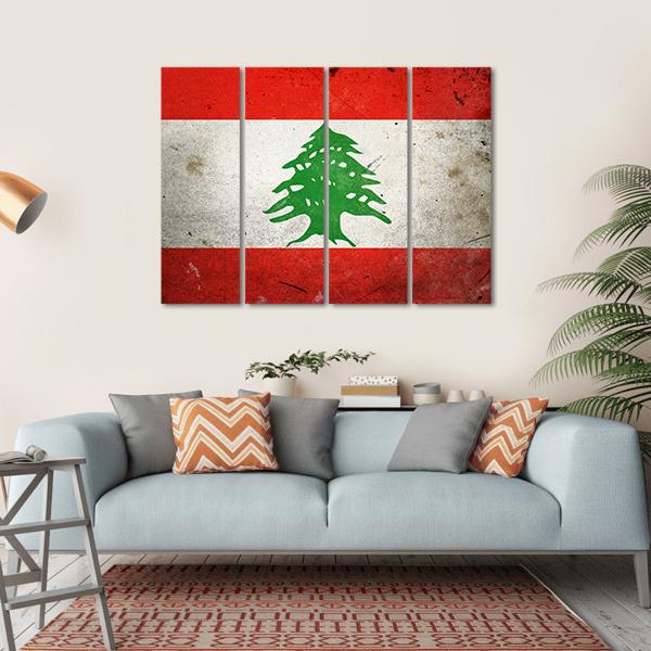 Grunge Lebanon Flag Canvas Wall Art-4 Horizontal-Gallery Wrap-34" x 24"-Tiaracle