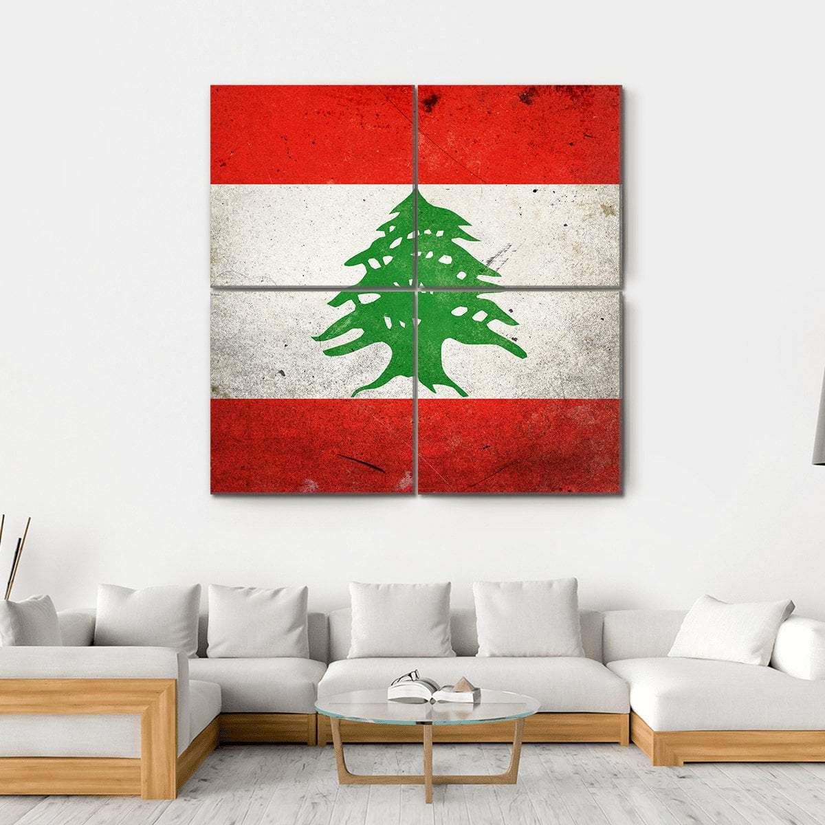 Grunge Lebanon Flag Canvas Wall Art-4 Square-Gallery Wrap-17" x 17"-Tiaracle