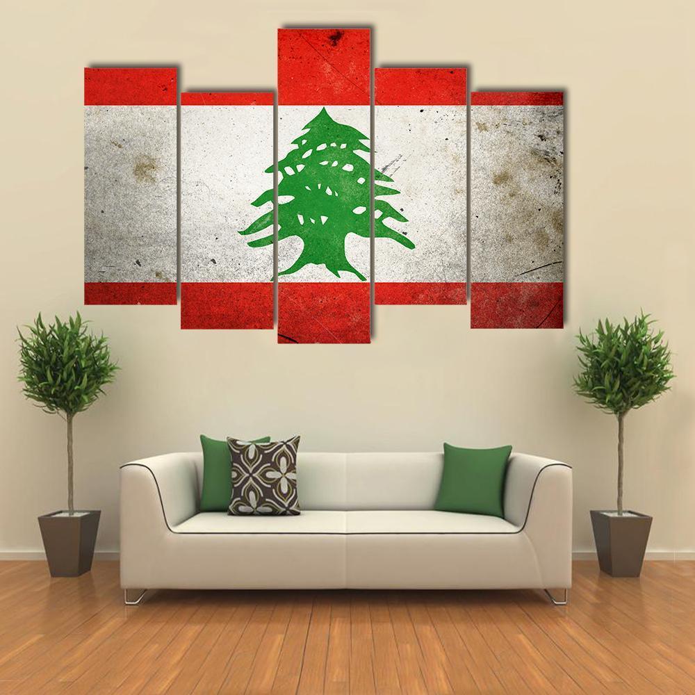 Grunge Lebanon Flag Canvas Wall Art-5 Pop-Gallery Wrap-47" x 32"-Tiaracle