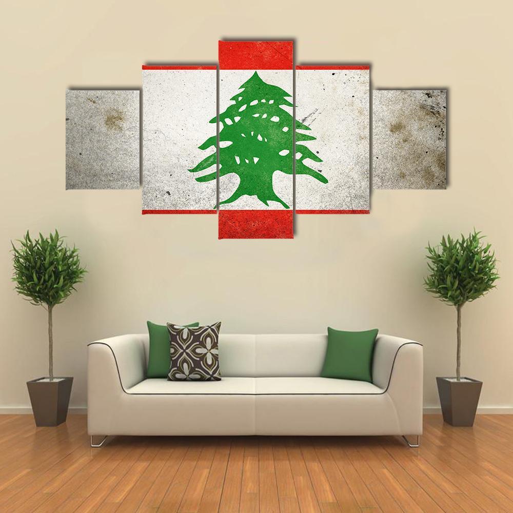 Grunge Lebanon Flag Canvas Wall Art-5 Star-Gallery Wrap-62" x 32"-Tiaracle
