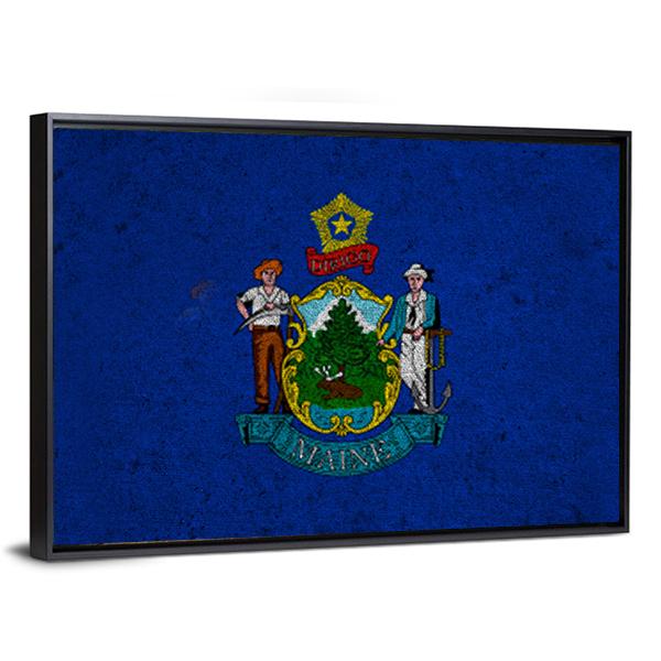 Grunge Maine Flag Canvas Wall Art-3 Horizontal-Gallery Wrap-25" x 16"-Tiaracle