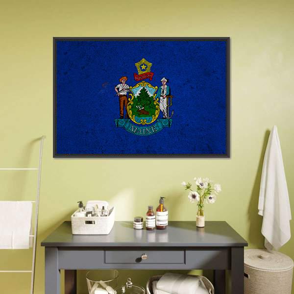 Grunge Maine Flag Canvas Wall Art-1 Piece-Floating Frame-24" x 16"-Tiaracle