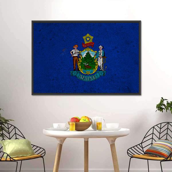 Grunge Maine Flag Canvas Wall Art-3 Horizontal-Gallery Wrap-25" x 16"-Tiaracle