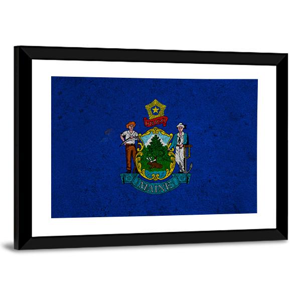 Grunge Maine Flag Canvas Wall Art-3 Horizontal-Gallery Wrap-25" x 16"-Tiaracle