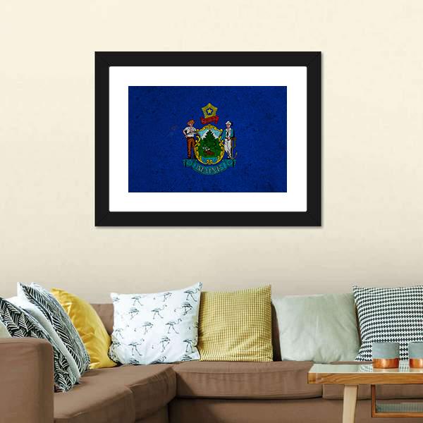 Grunge Maine Flag Canvas Wall Art-3 Horizontal-Gallery Wrap-25" x 16"-Tiaracle