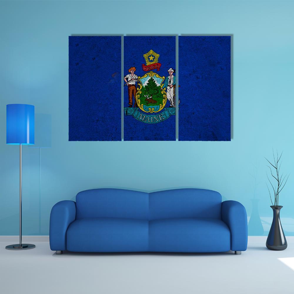 Grunge Maine Flag Canvas Wall Art-3 Horizontal-Gallery Wrap-37" x 24"-Tiaracle
