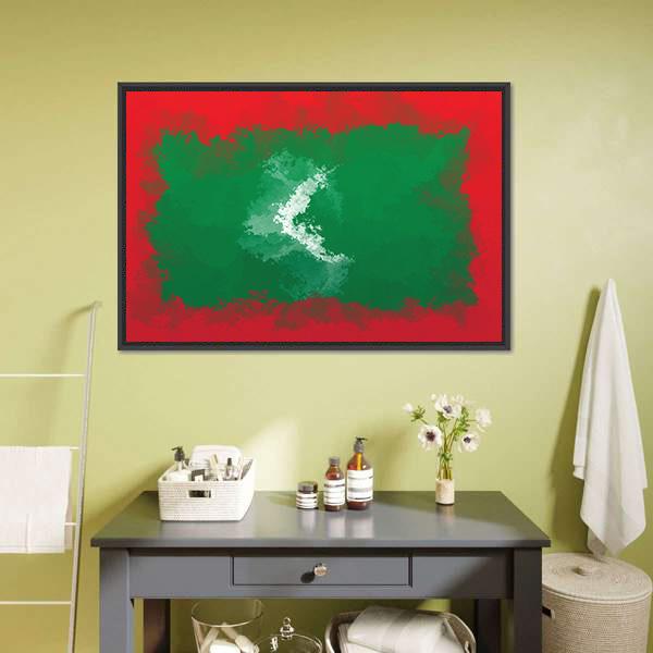 Grunge Maldives Flag Canvas Wall Art-1 Piece-Floating Frame-24" x 16"-Tiaracle