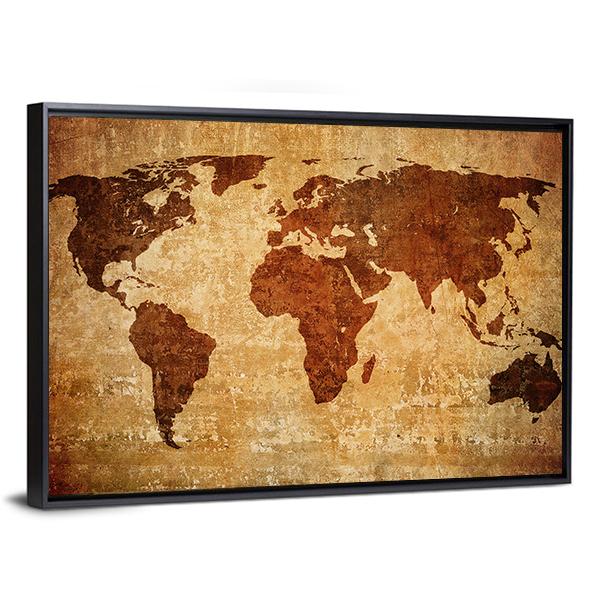 Grunge Map Of The World Canvas Wall Art-3 Horizontal-Gallery Wrap-25" x 16"-Tiaracle