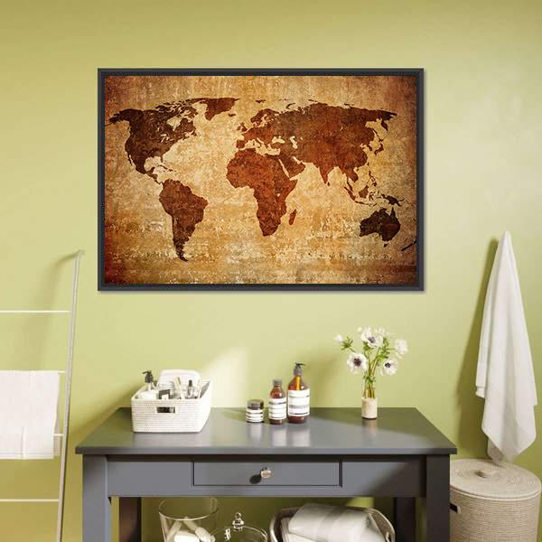 Grunge Map Of The World Canvas Wall Art-1 Piece-Floating Frame-24" x 16"-Tiaracle