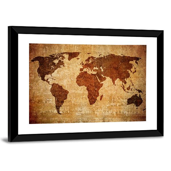 Grunge Map Of The World Canvas Wall Art-3 Horizontal-Gallery Wrap-25" x 16"-Tiaracle