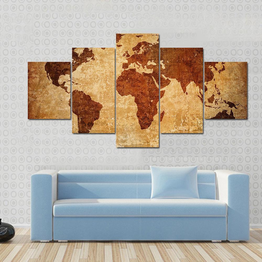Grunge Map Of The World Canvas Wall Art-5 Star-Gallery Wrap-62" x 32"-Tiaracle