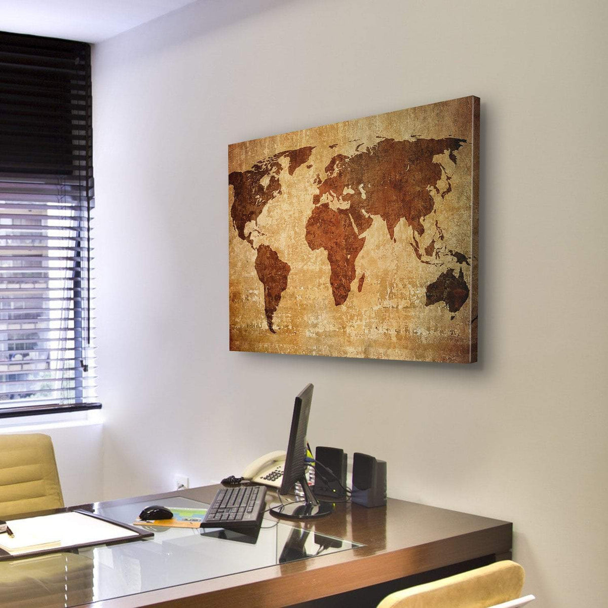 Grunge Map Of The World Canvas Wall Art-3 Horizontal-Gallery Wrap-25" x 16"-Tiaracle
