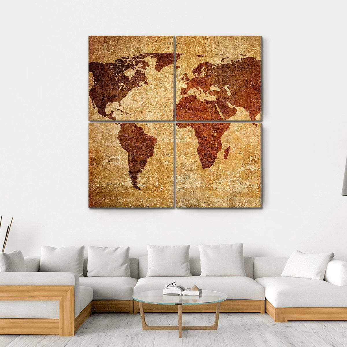 Grunge Map Of The World Canvas Wall Art-4 Square-Gallery Wrap-17" x 17"-Tiaracle