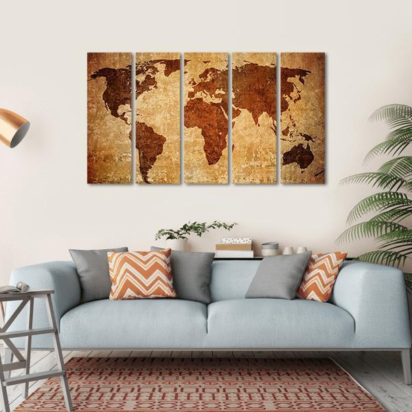 Grunge Map Of The World Canvas Wall Art-5 Horizontal-Gallery Wrap-22" x 12"-Tiaracle