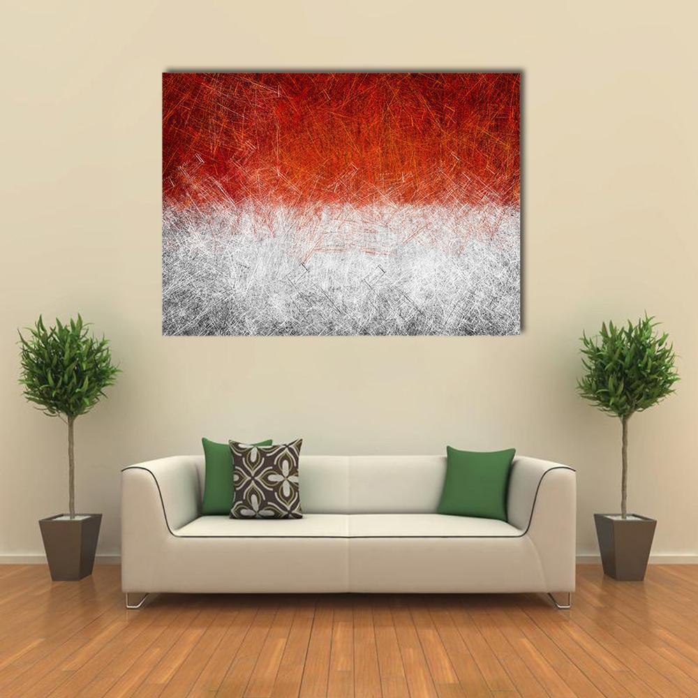 Grunge Red and White Flag Canvas Wall Art in white and red, single panel hung on a wall