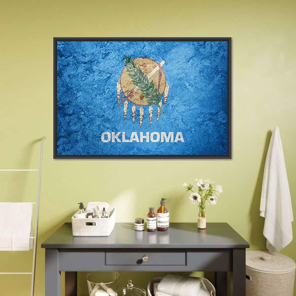 Grunge Oklahoma Flag Canvas Wall Art-1 Piece-Floating Frame-24" x 16"-Tiaracle