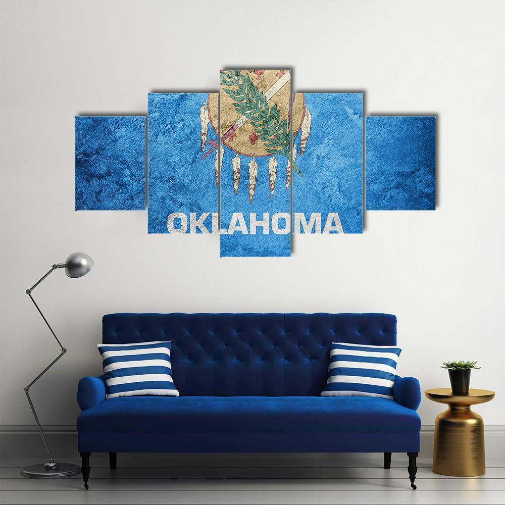 Grunge Oklahoma Flag Canvas Wall Art-5 Star-Gallery Wrap-62" x 32"-Tiaracle